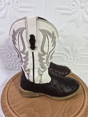 Roper Bumps Ostrich Square Toe Kids White Brown Cowboy Boots Sz 10-10.5?