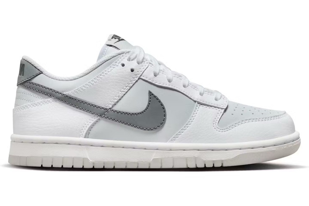 Nike Dunk Low GS “Reflective Swoosh White” Grey Sneakers FV0365 100 Size 4.5Y/6W