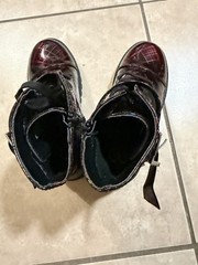 Plaid Patent Leather Ankle Boots Black Red Unisex Kids Size 7 Lace Up Zip