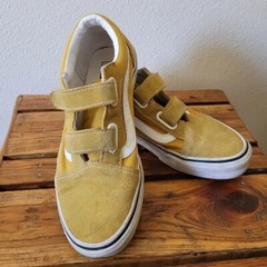 Vans Mustard Yellow Suede Old Skool Hook & Loop Closure Shoes Sneakers No Tie