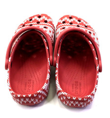 Crocs Classic Clogs Child Size 13 Red Fair Isle Print Mules Holiday Sweater
