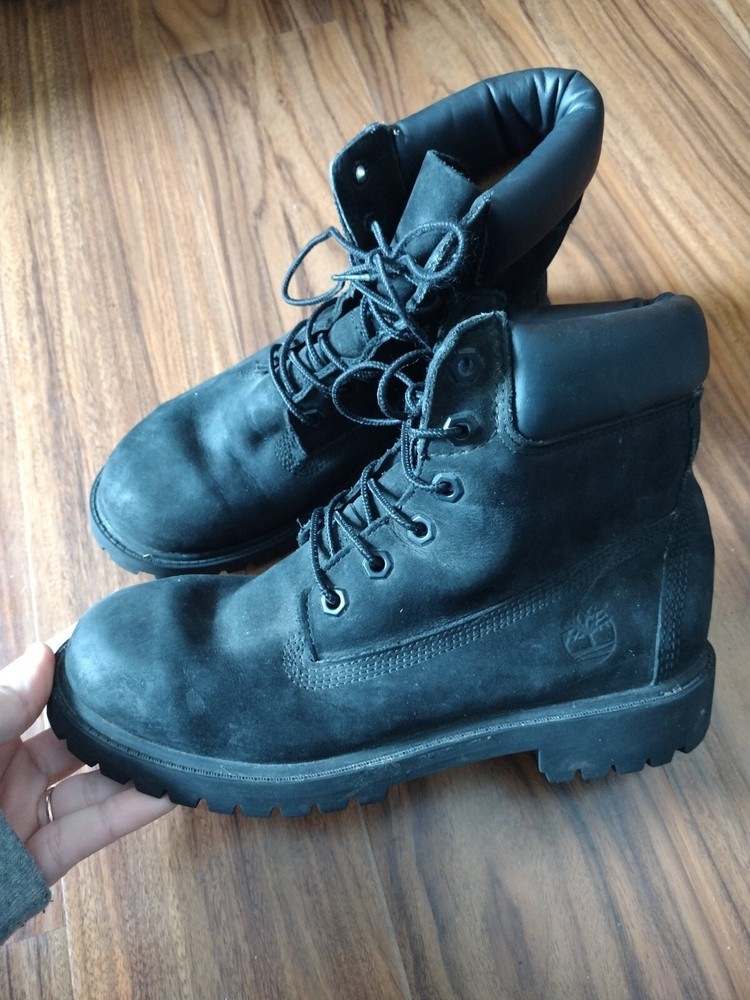 Timberland 6″ Juniors 12907 Black Nubuck Leather Boots Size 5.5 M