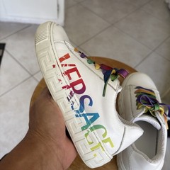 Versace White Greca Rainbow Leather Low-Top Bohemian Kids Size 31-US Size 13