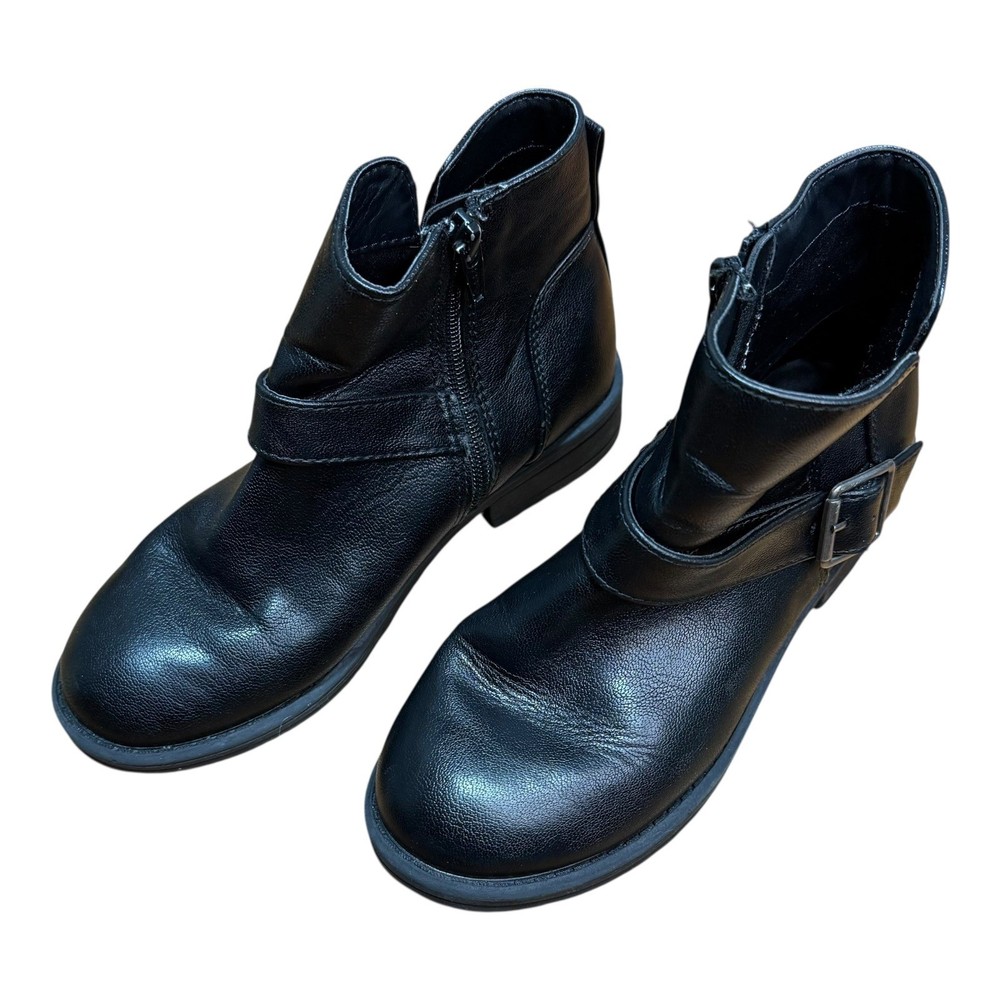 Art Class Moto Ankle Boots Kids Size 2 Black Good Buckle Side Zip Booties