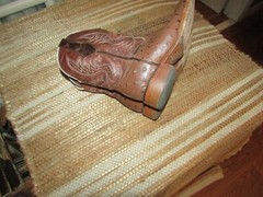 Mexico Brown Leather Ostrich Embossed Square Toe Cowboy Boots Youth sz 13 Mex 20