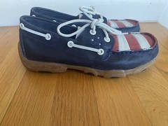 Twisted X Driving Moc Bomber Leather Red/White/Blue American Flag Size 3M/youth