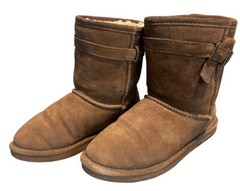 Bearpaw Boots Youth Size 5 Elle Shearling Brown Suede Wool Pull On Casual Ankle