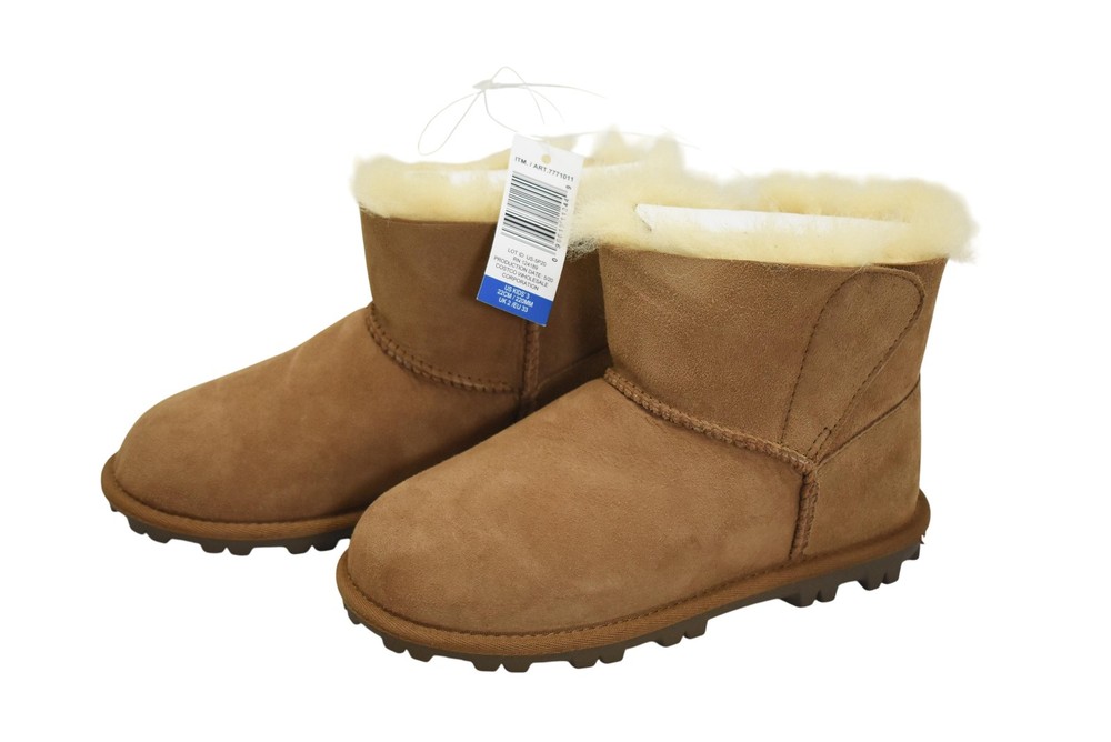 Kirkland Signature Boots Kids Size 3 Chestnut Shearling Lined Suede Winter