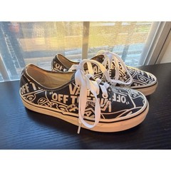 Vans Off The Wall Graphic Print Lace Up Sneakers Black White Canvas Youth Size 5