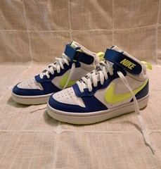 Nike Court Borough Mid Top Leather Lace-Up Sneakers 4.5Y Blue/White/Yellow