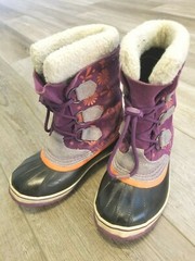 SOREL Unisex Kids Waterproof Snow Boots Purple Gray Flowers US3 Liner NY1856-502