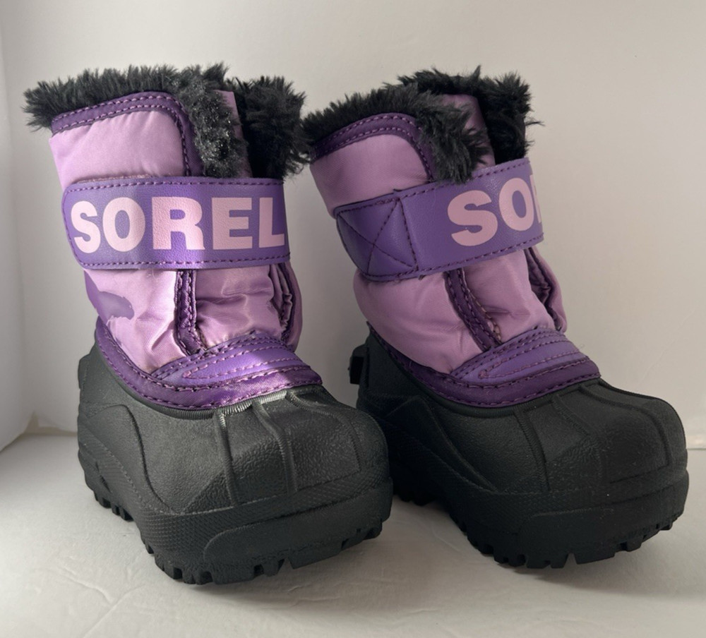 Sorel Toddler Snow Commander Insulated Snow Boots Light Purple and Black Size 4