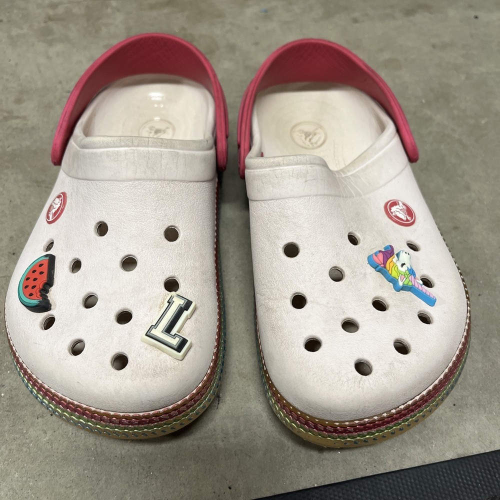 Crocs Classic Kids Clogs Sz J 1, multi color Rubber Ankle Strap Slip-On