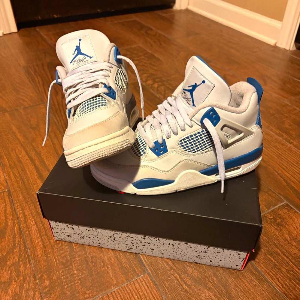 Jordan Air Jordan 4 Retro (GS) White/Blue Leather Sneakers 7Y HF4281 141