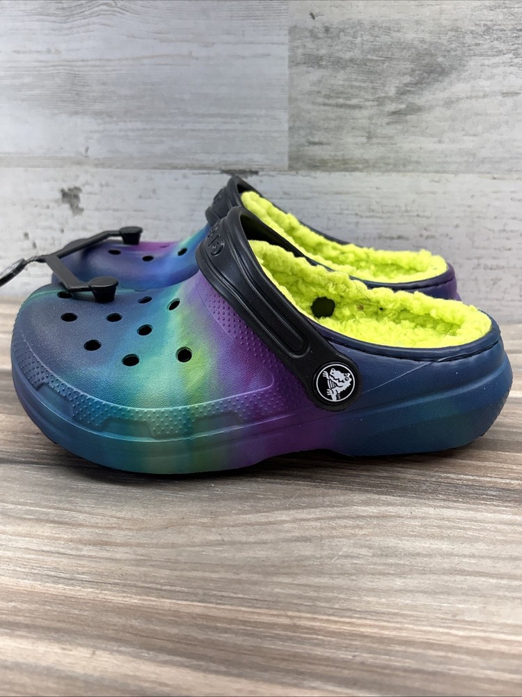 Crocs Classic Lined Clog C11 Kids Aurora Tie Dye Fuzzy Lined Slip On Shoes