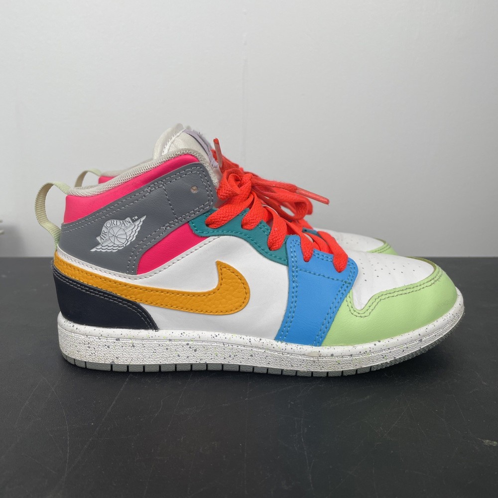 Nike Air Jordan 1 Mid SE PS Multi-Color Sneakers Shoes Size 2y Color Block