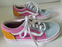 VANS Old Skool Multicolor Kids Sneakers Size 2 Lace Up Canvas Colorblock