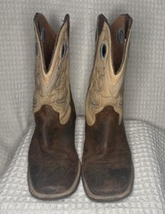 Ariat Brown Tan Leather blue stitching Western Rodeo Boots Big Kids Size 3.5