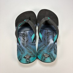 Reef Ahi Aqua Palms Black Blue Palm Leaf Flip Flop Sandals Youth Size 5