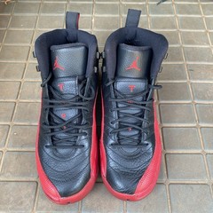 Air Jordan 12 2016 Leather Sneakers, Black/Varsity Red, Size 7Y