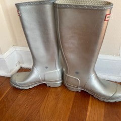 Hunter Original Kids US 4.5M Girls Rain Boots Gray Silver Pull On *READ/FLAWS*