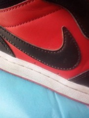 Nike All Day Play Kids Red Black Leather Athletic Sneakers Size-3.5Y