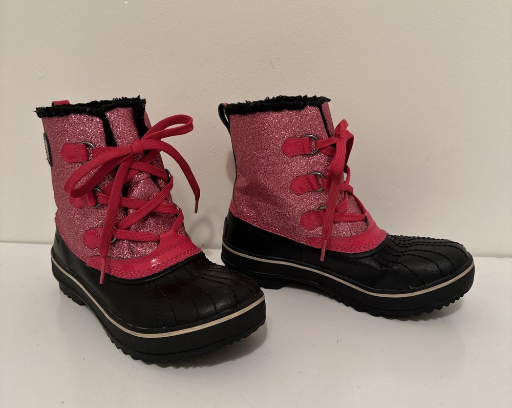 SOREL Tivoli Glitter Boot Youth 4 Pink Leather Warm Felt Liner Laces Waterproof