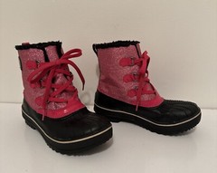SOREL Tivoli Glitter Boot Youth 4 Pink Leather Warm Felt Liner Laces Waterproof