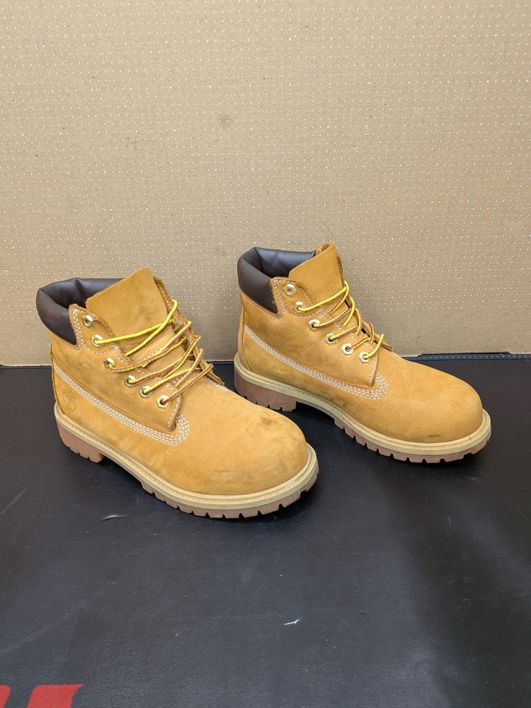 Timberland Boots Youth Size 2M Brown Nubuck Lace Up Ankle Combat 12709 Logo