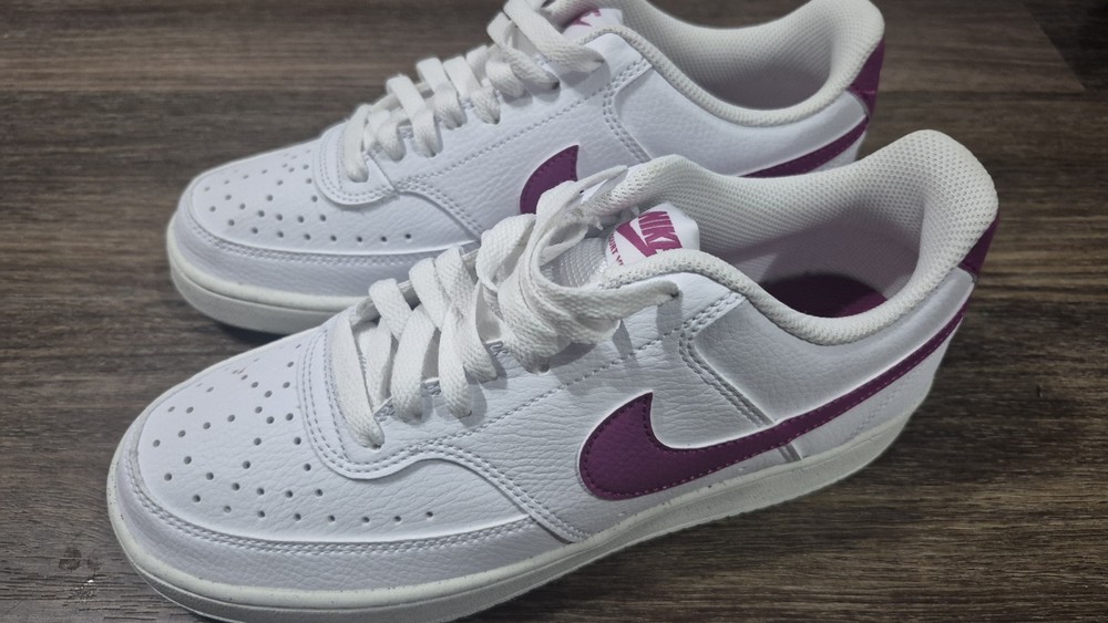 Nike Court Vision Low Top Leather Sneaker White/Purple Kids US 9 DH3158-500