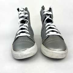 Supra Muska Metallic Silver High Tops Skate Shoes Youth Size 5, US Wmns 6.5 – 7