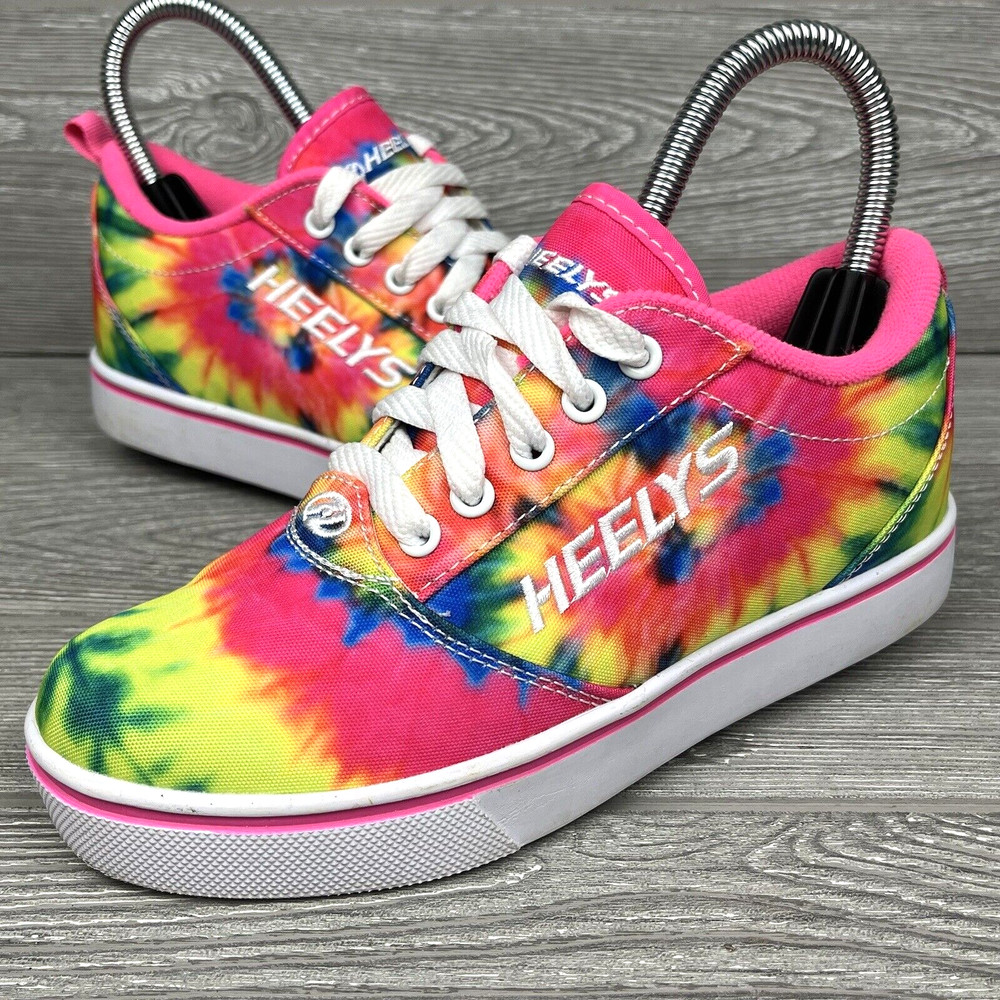 HEELYS Sneakers WITH Wheels Youth Size 3 Tie Dye Lace Up Skate Shoes Pink Pro20
