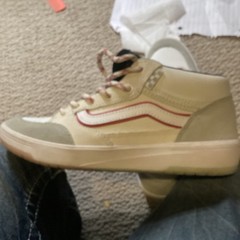 Vans Skateboarding Mid Top Leather Sneakers Beige/White/Red Lace-Up US 6.5