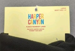 HARPER CANYON FLEECE RAINBOW BOOT LINER KIDS LARGE BOOT SIZE 1-2 BLACK