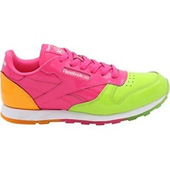Reebok Junior Classic Leather Dessert Pack Shoe BS7244 Green/Pink/Orange 5.5M