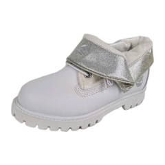 🚨 Timberland Roll Top Sweet Little Girls Boots 29882 White Silver Leather SZ 12