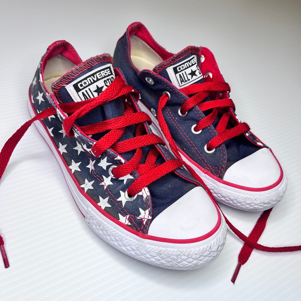 Youth Red White Blue STARS Converse All Star Unisex Sneakers Size 2 USA