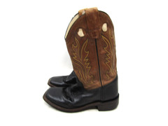 Old West Youth Size 4 D Two Toned Brown Leather Buckaroo Cowboy Square Toe Boots