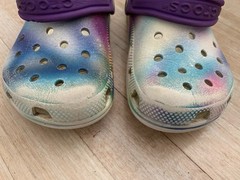 Crocs Clogs Multicolor Perforated Graphic Purple Strap Girls Size J1