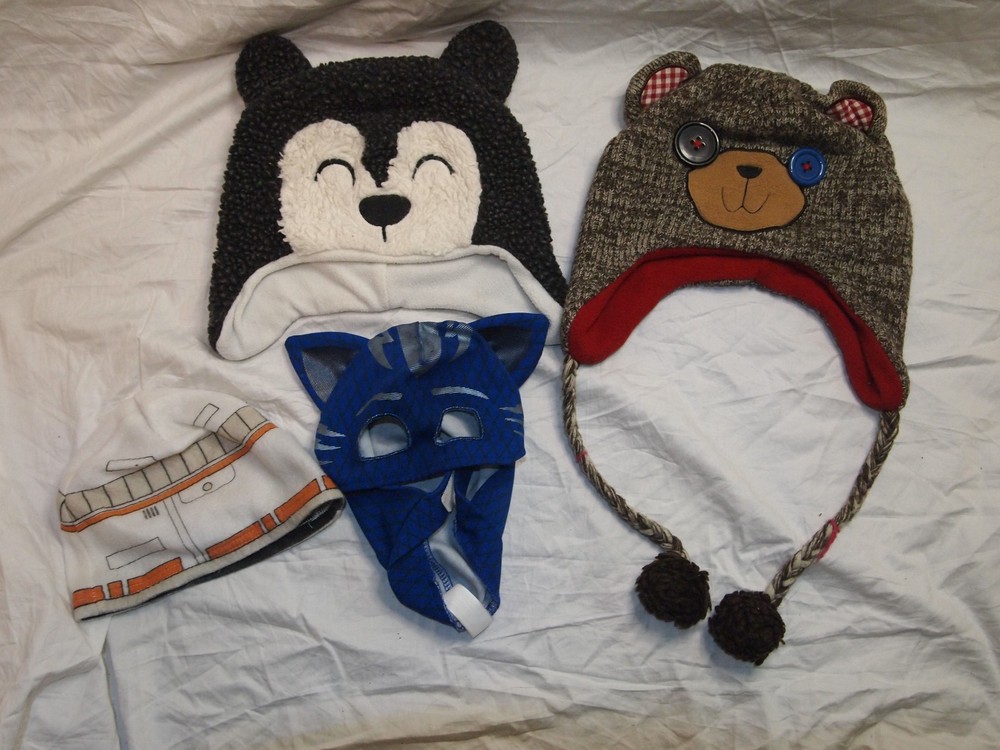 Beanie Bundle Lot Of 4 Boys Girls Unisex knit Winter Hats Mask Caps Mix