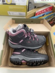 KEEN pink/gray Targhee Mid WP Unisex Kids Boots US 10 EU 27/28 Raven/Tulipwood