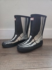 Hunter Kids Fitst Classic Skeleton Rain Boots Blacl Silver Kids Size 13