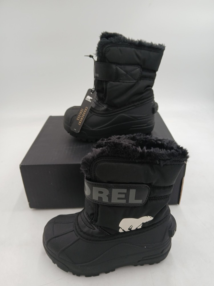 Sorel Snow Commander Snow Boots Kids Size 10 Black Winter Insulated Warm