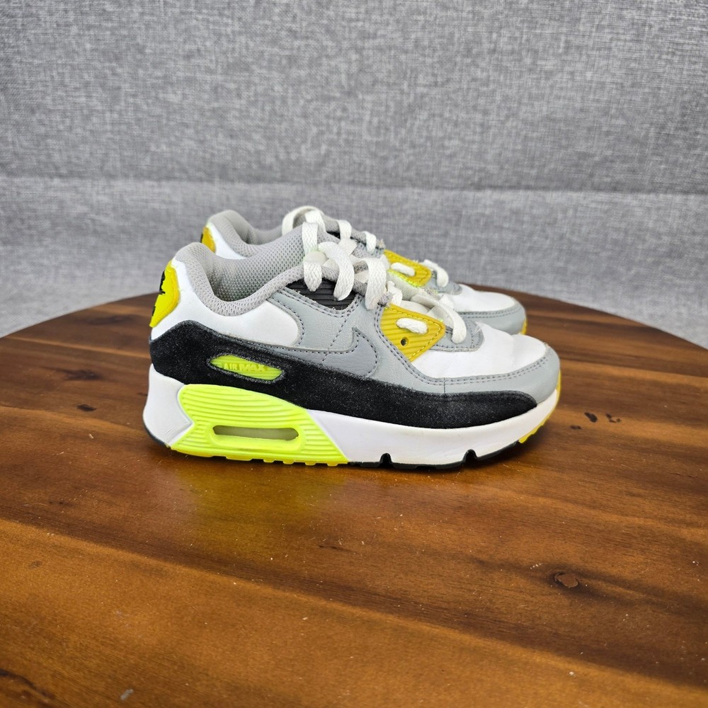 Nike Air Max 90 LTR Kids 13C White Volt Particle Grey Black CD6867-101 Sneaker