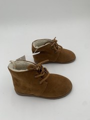 Gap Shearling Style Boots Kids Size 7 Brown Faux Suede Lace Up Ankle Winter