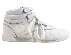 Reebok Freestyle High J Youth High Top Leather Athletic Shoes, White, Size 7