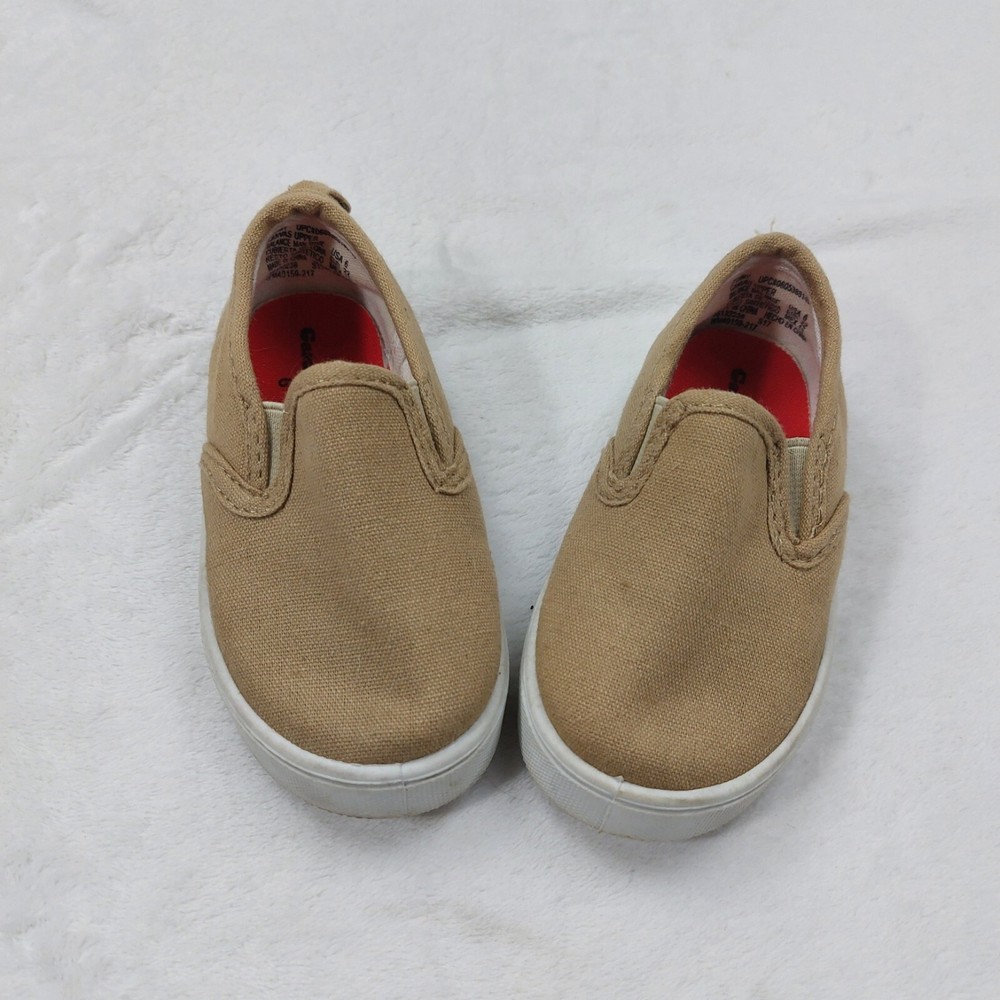 GARANIMALS TODDLER BOYS TAN BROWN NEUTRAL SLIDE ON SLIP ON CANVAS SHOES SIZE 6