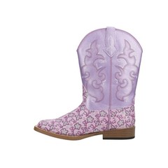 Roper Floral Glitter Square Toe Cowboy Youth Girls Purple Casual Boots 09-018-1
