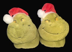 The Grinch Christmas Santa Hat Plush Fur Kids Slippers Boys Girls Size L13-1 NEW