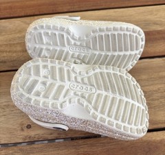 Crocs Classic Glitter Lined Clog Unisex Kids C8 White Slip-On Glitter